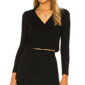 Enza Costa Sweater Rib Cropped Cardigan (Black)